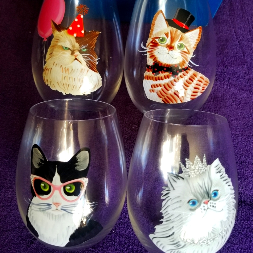 Pier 1 cat stainless wine glasses